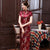 Vestido chino con estampado de dragón y fénix tradicional de brocado de manga corta