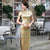 Kurzarm-Brokat-traditionelles Cheongsam-Drachen- und Phönix-Muster chinesisches Kleid