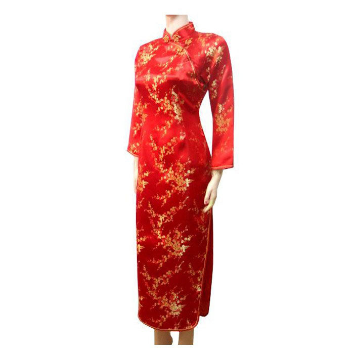 Long Sleeve Brocade Traditional Cheongsam Floral Chinese Dress