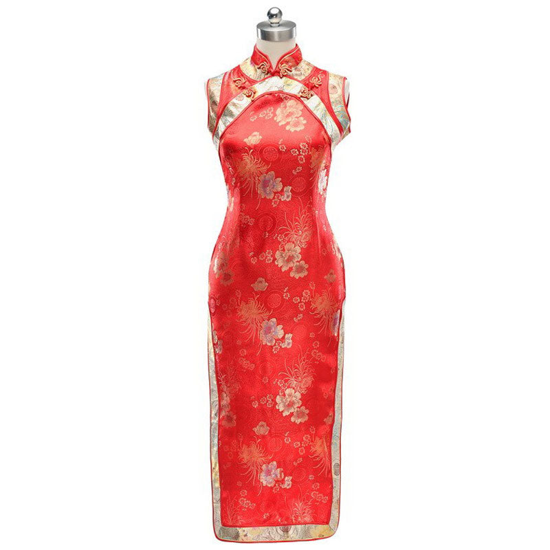 Traditional Brocade Long Cheongsam Floral Chinese Dress