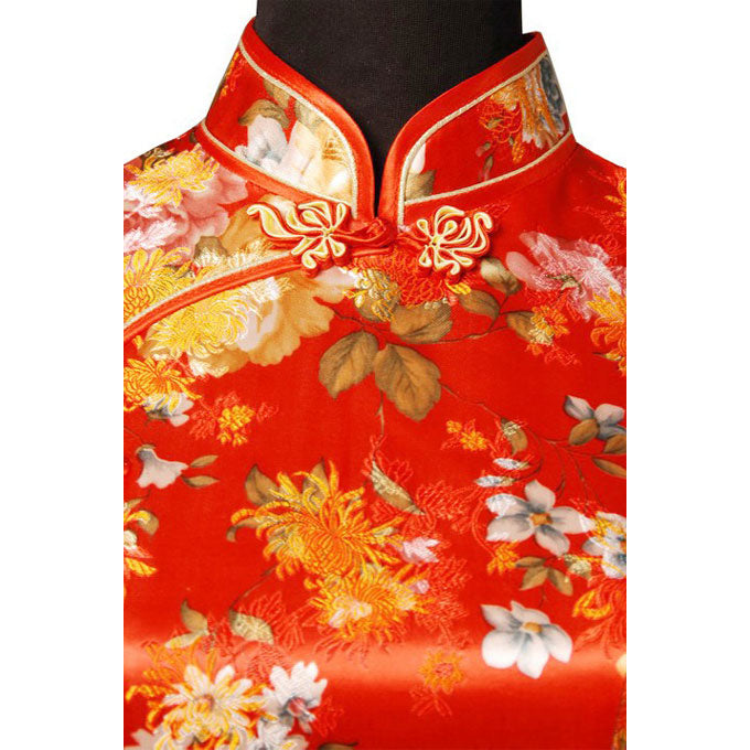 Cap Sleeve Brocade Cheongsam Floral Chinese Dress