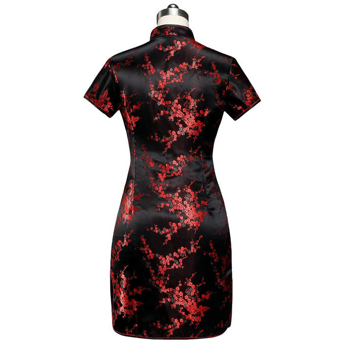 red oriental mini dress CHUOU Dresses for Women Short Sleeve Turtle Neck Bodycon Mini Dress Chinese Traditional Clothing Cheongsam Dress