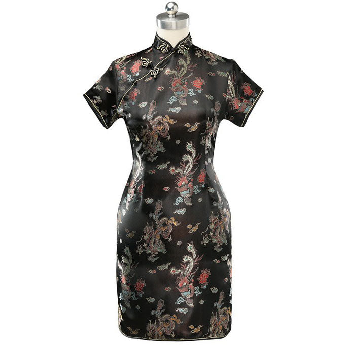 black chinese mini dress Chinese Traditional Cheongsam Women Silk Satin Mini Dress Hanfu Qipao Size S-6XL
