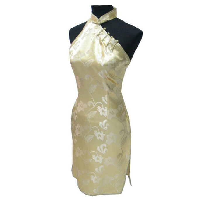 Brocade One Shoulder Cheongsam Floral Chinese Dress