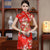 Mini vestido chino floral cheongsam de rayón con mangas casquillo