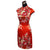 Mini vestido chino cheongsam floral de rayón con mangas casquillo