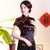 Camisa china de brocado floral con cuello mandarín