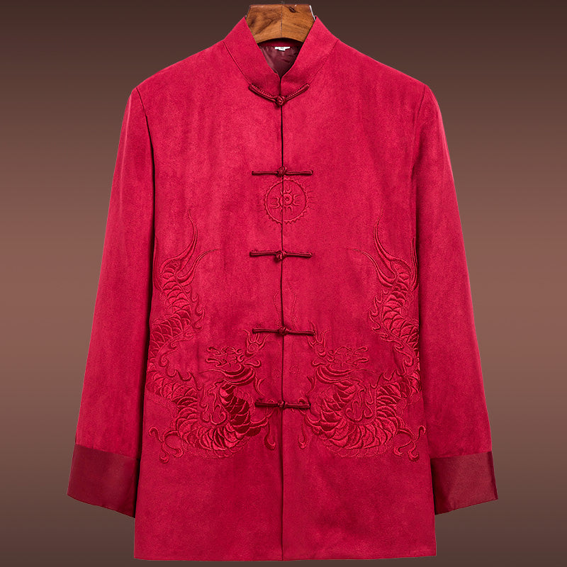 Dragon Embroidery Chamois Leather Chinese Jacket