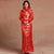 Traje de boda chino de manga larga con cuello de piel y brocado en los puños
