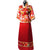 Abito da sposa cinese floreale con maniche alla coreana con colletto standard