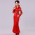 Vestido de novia chino sirena con cuello alto y manga mandarina