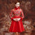 Robe de soirée de mariage chinoise à manches longues en brocart et jupe en satin