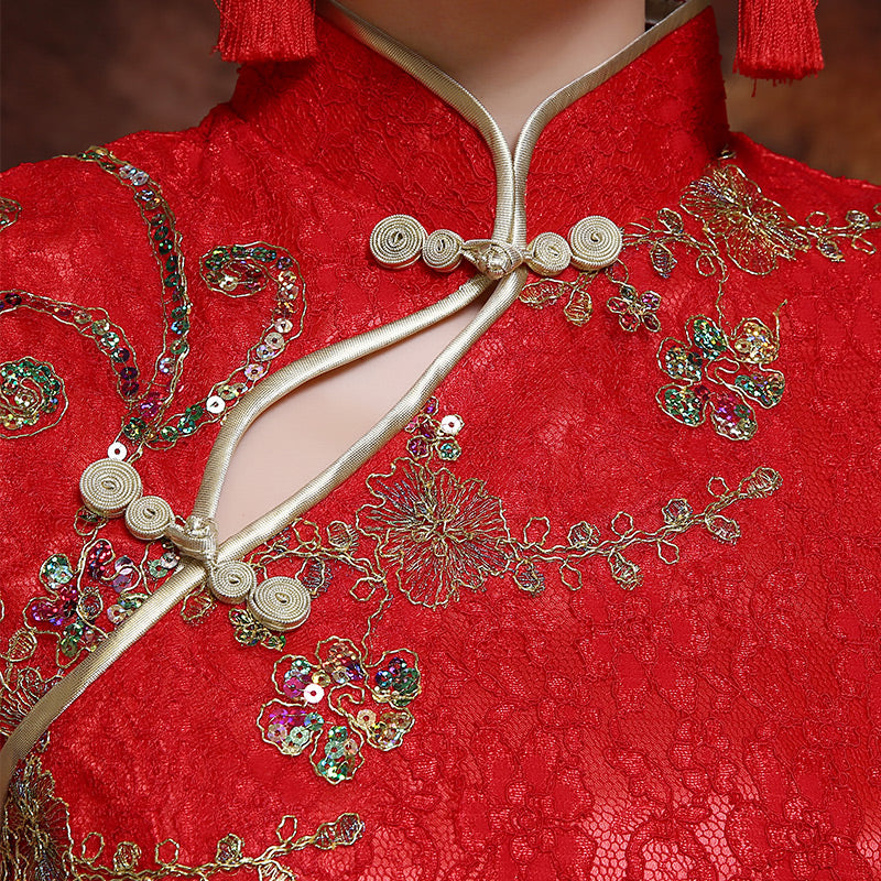Phoenix Embroidery Brocade Cheongsam Chinese Wedding Dress