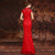 Mandarin Collar Cap Sleeve Lace Chinese Wedding Party Dress