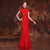 Mandarin Collar Cap Sleeve Lace Chinese Wedding Party Dress