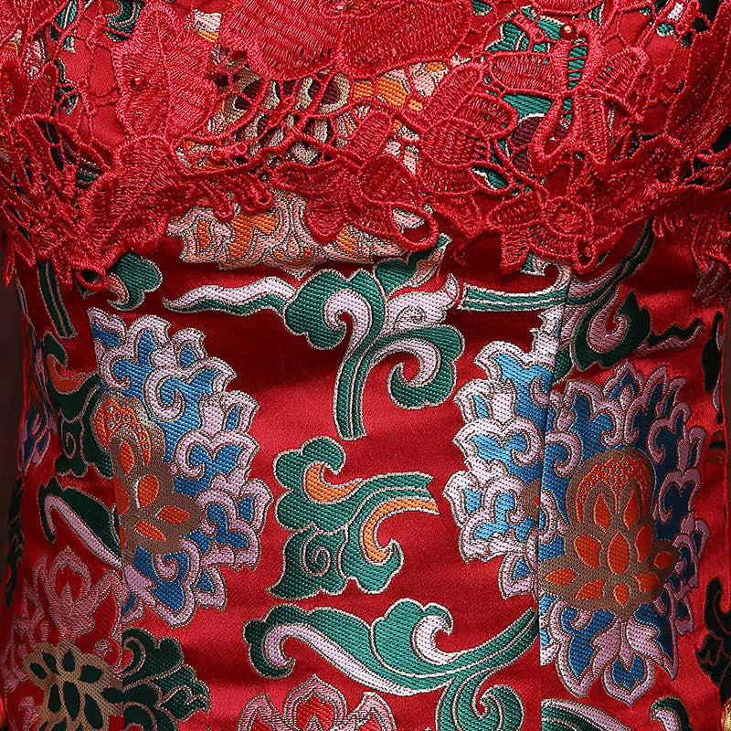 Short Sleeve Cheongsam Top Chiffon Skirt Chinese Wedding Dress