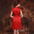 Lace Neck Floral Brocade Knee Length Cheongsam Chinese Wedding Dress