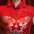 Vestido de fiesta de boda chino de brocado con patrón de dragón con cuello de gasa