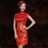 Cheongsam Chinesisches Hochzeitsfestkleid mit Blumenspitze-Ausschnitt aus Brokat