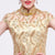 Illusion Neck Brocade Cheongsam Evening Dress with Gold Appliques