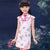 Algodón Niños Cheongsam Vestido chino floral Cuello de ojo de cerradura
