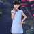 Mandarin Collar Cap Sleeve Linen Girl's Cheongsam Chinese Dress