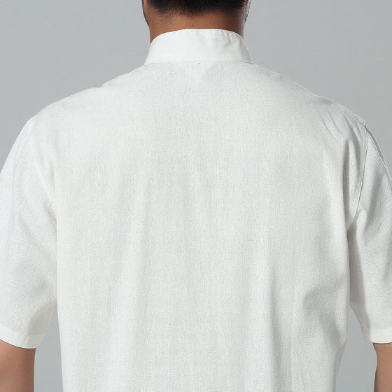 Auspicious Embroidery Short Sleeve Signature Cotton Chinese Shirt