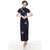 Vestido chino cheongsam de longitud completa con bordado de flores y manga casquillo