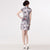 Tree & Birds Print Knielanges chinesisches Kleid aus Rayon Cheongsam