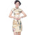Tree & Birds Print Knielanges chinesisches Kleid aus Rayon Cheongsam