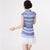 Key Hole Neck Blue & White Porcelain Pattern Ruffled Cheongsam