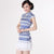 Key Hole Neck Blue & White Porcelain Pattern Ruffled Cheongsam