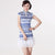 Key Hole Neck Blue & White Porcelain Pattern Ruffled Cheongsam