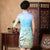 Vestido chino cheongsam hasta la rodilla de algodón elegante con estampado de pájaros y árboles