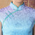 Birds & Tree Print Fancy Cotton Knielanges Cheongsam Chinesisches Kleid