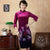 3/4 Ärmel Knielanges Cheongsam Chinesisches Kleid aus Samt mit Blumenmuster