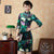 3/4 Sleeve Knee Length Floral Velvet Cheongsam Chinese Dress