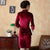 3/4 Sleeve Knee Length Velvet Cheongsam with Floral Embroidery