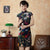 Vestido chino cheongsam de terciopelo floral hasta la rodilla con manga casquillo