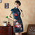 Flügelärmeliges, knielanges Cheongsam-Chinesisches Kleid aus Samt mit Blumenmuster