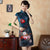 Vestido chino cheongsam de terciopelo floral hasta la rodilla con manga casquillo