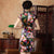 Cap Sleeve Knee Length Flowers Velvet Cheongsam Chinese Dress