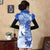 Fur Collar Cap Sleeve Cheongsam Chinese Dress with Birds & Flowers Print