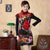 Vestido chino cheongsam de terciopelo floral con cuello de piel y manga casquillo