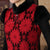 Fur Collar Velvet with Floral Lace Cheongsam Chinese Dress