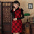 Col en fourrure velours avec dentelle florale Cheongsam robe chinoise