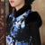 Vestido chino cheongsam de algodón floral con cuello de piel y manga casquillo