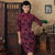 Velluto con motivo di buon auspicio in pizzo aderente tradizionale abito Qipao cheongsam