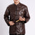 Dragon Embroidery Mandarin Collar Leather Jacket