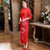 3/4 Sleeve Full Length Floral Velvet Cheongsam Chinese Dress